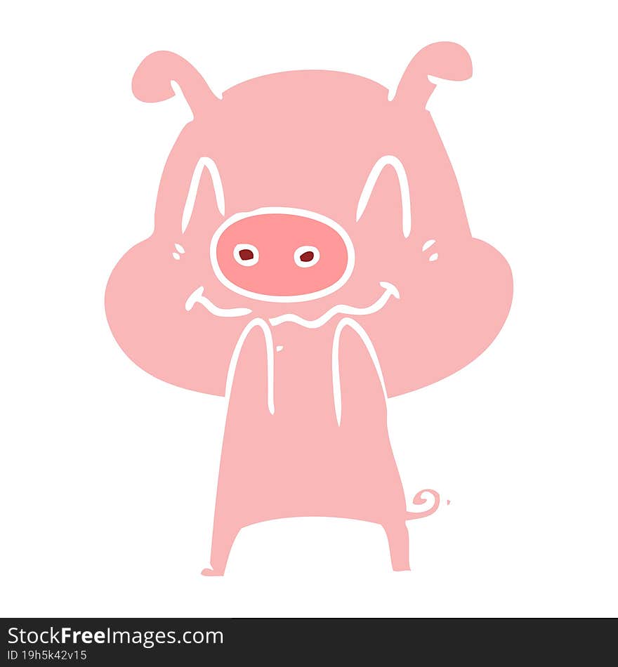 nervous flat color style cartoon pig