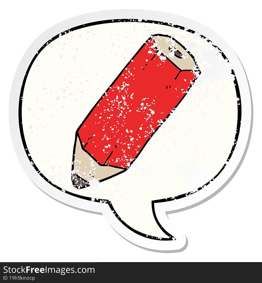 cartoon pencil and speech bubble distressed sticker