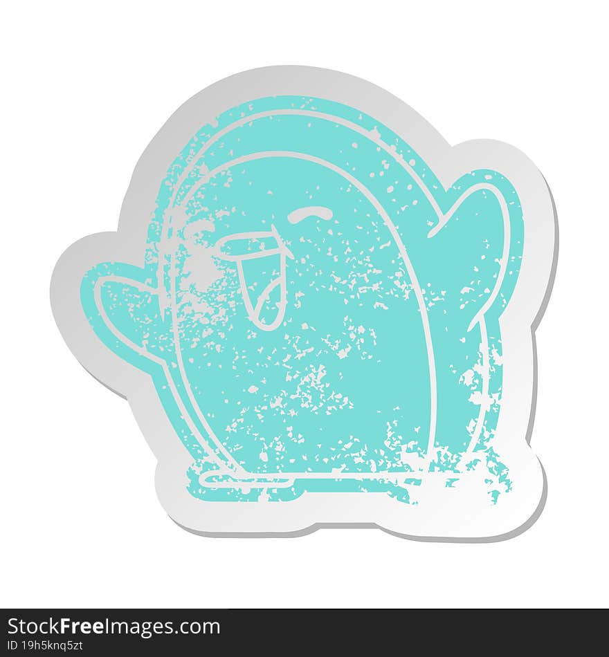 Distressed Old Sticker Kawaii Of A Cute Penguin