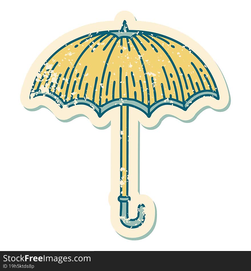 distressed sticker tattoo style icon of an umbrella