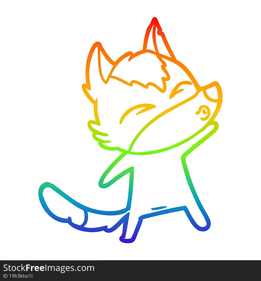 Rainbow Gradient Line Drawing Cartoon Wolf Pouting