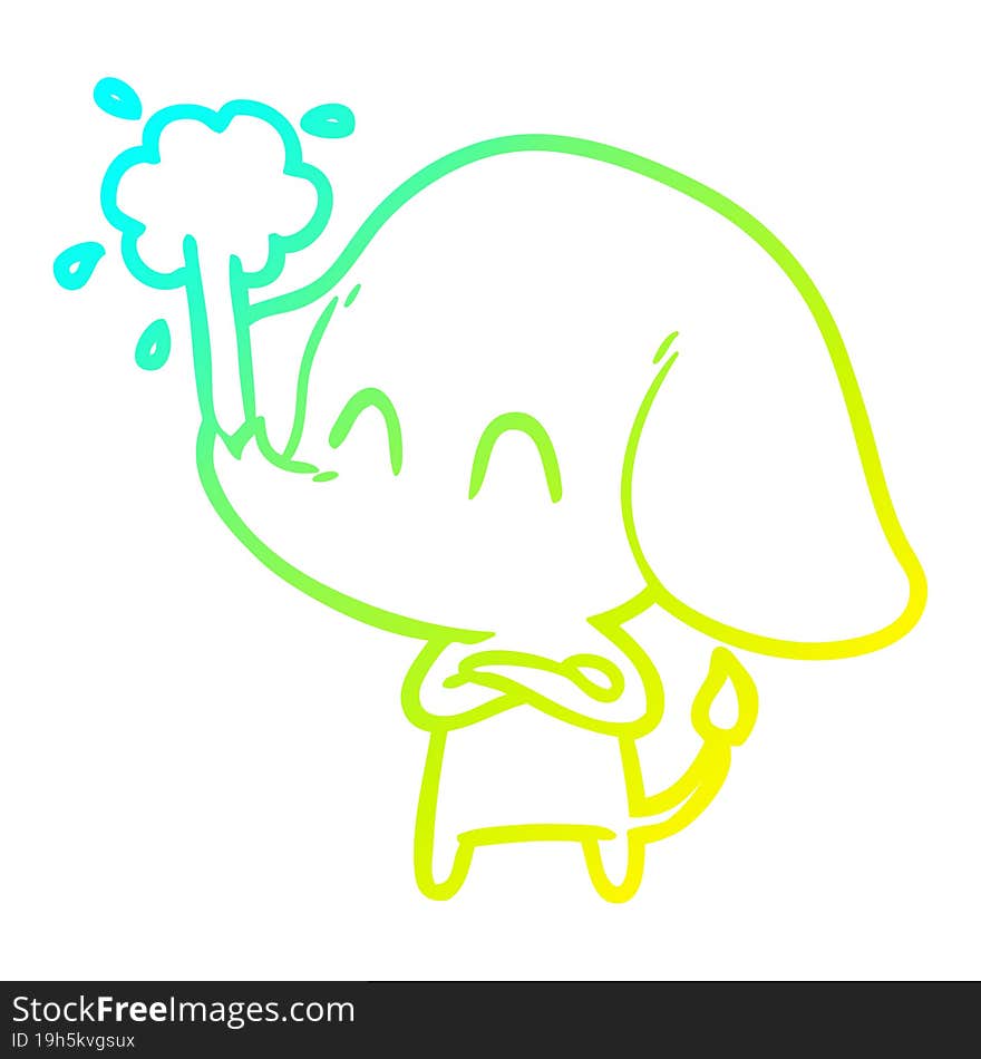 Cold Gradient Line Drawing Cute Cartoon Elephant Spouting Water