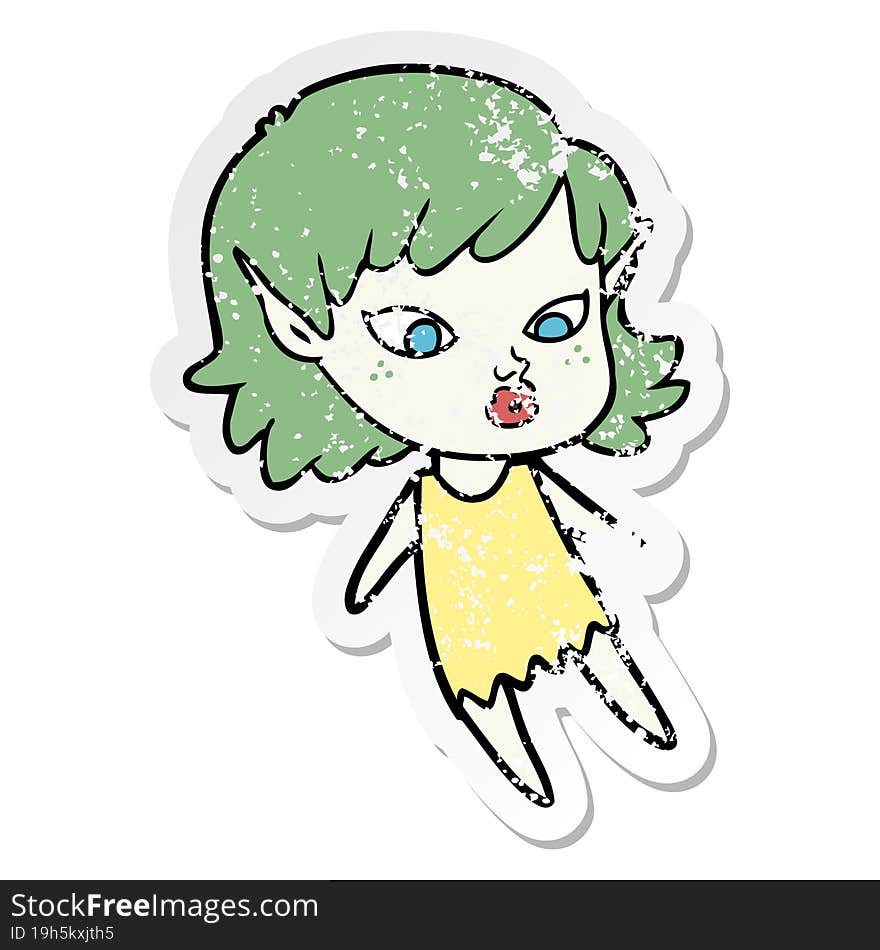 distressed sticker of a pretty cartoon elf girl