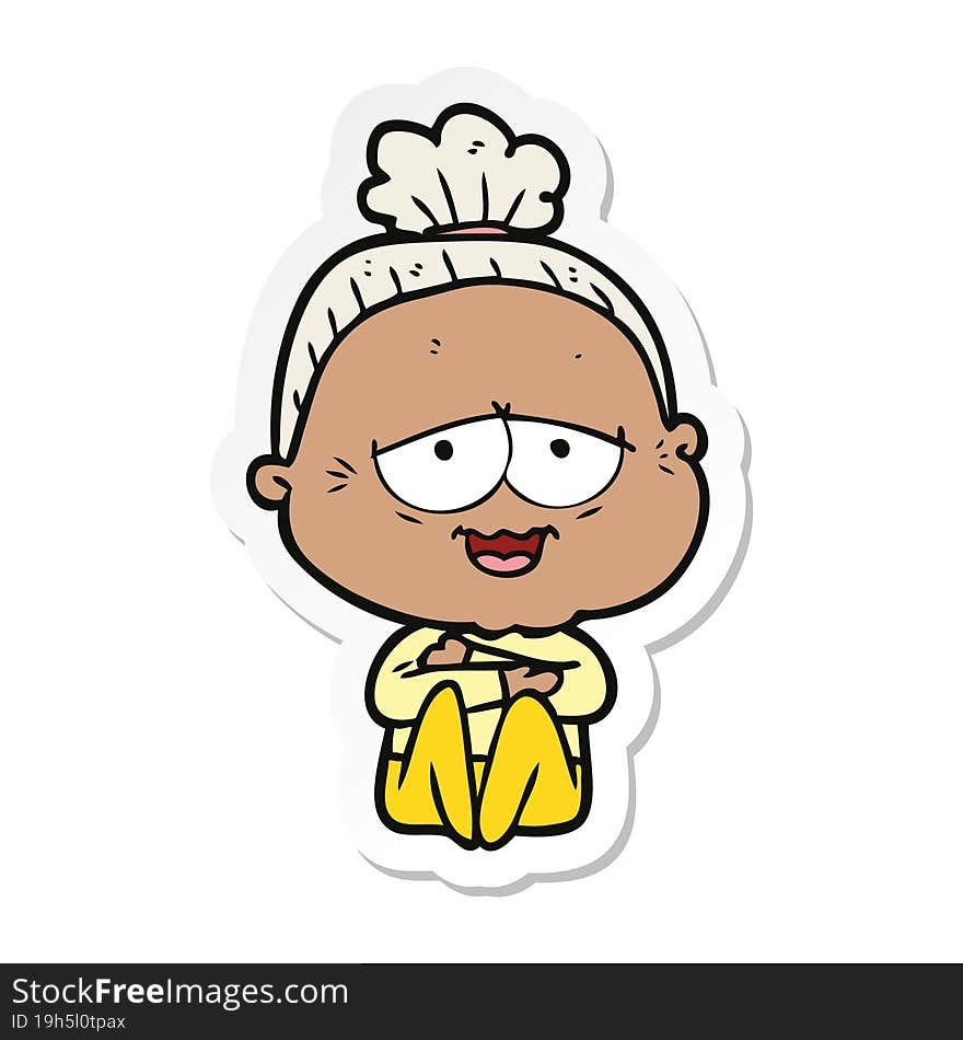 Sticker Of A Cartoon Happy Old Lady