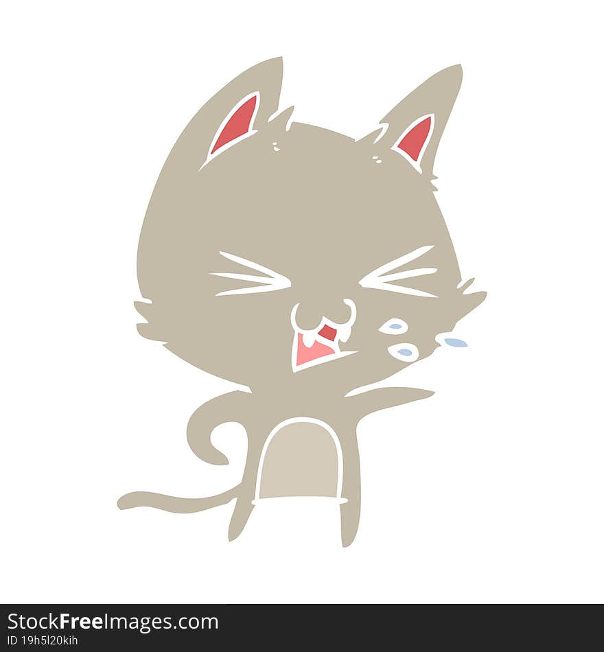 flat color style cartoon cat hissing