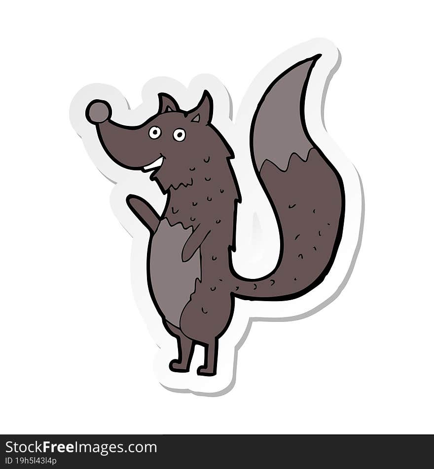 Sticker Of A Cartoon Waving Wolf