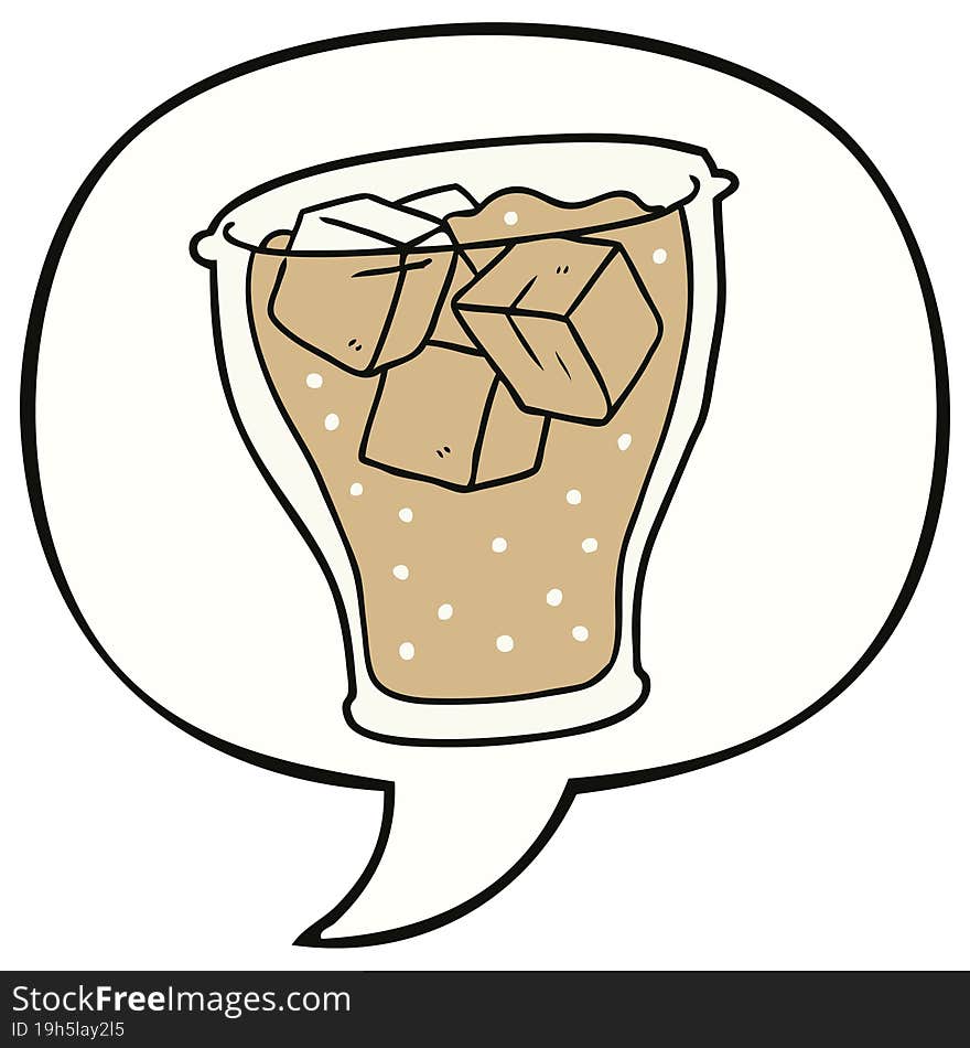 cartoon glass of cola and ice and speech bubble