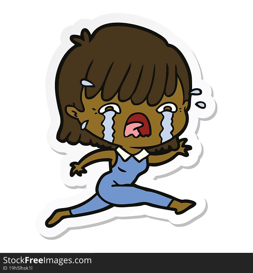 Sticker Of A Cartoon Girl Crying