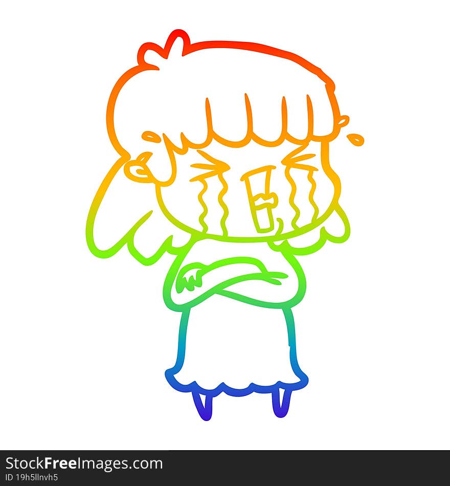 Rainbow Gradient Line Drawing Cartoon Woman In Tears