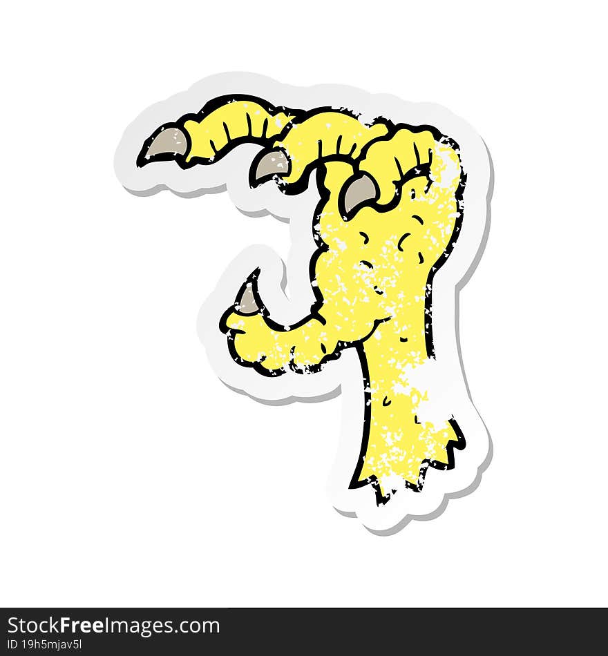 retro distressed sticker of a cartoon eagle claw