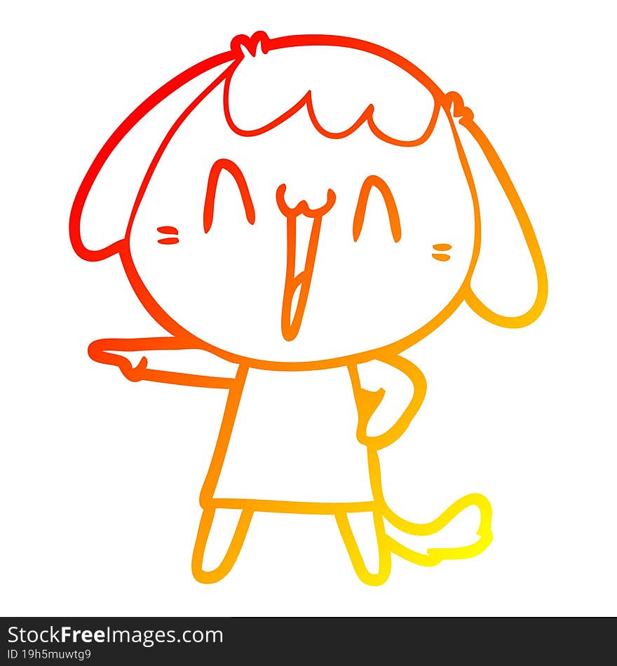 warm gradient line drawing of a cute cartoon dog