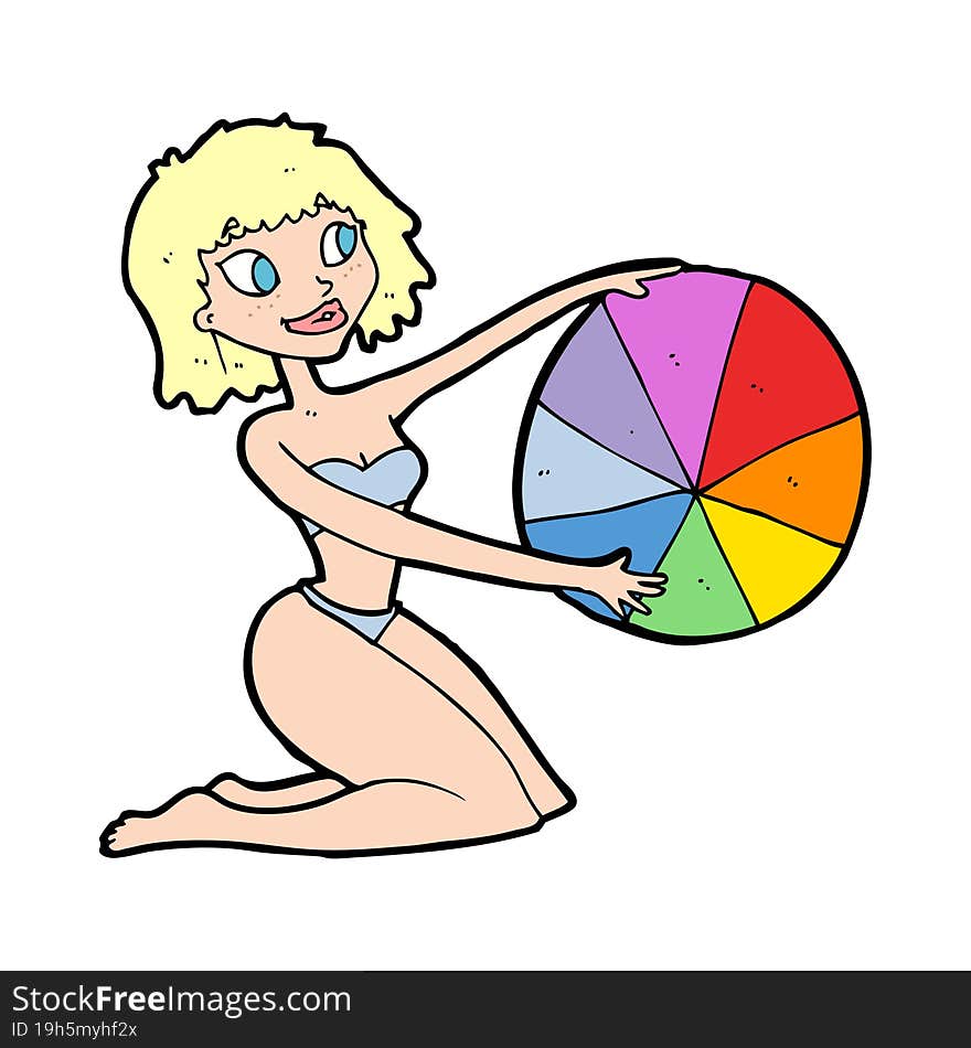 Cartoon Bikini Girl With Beach Ball