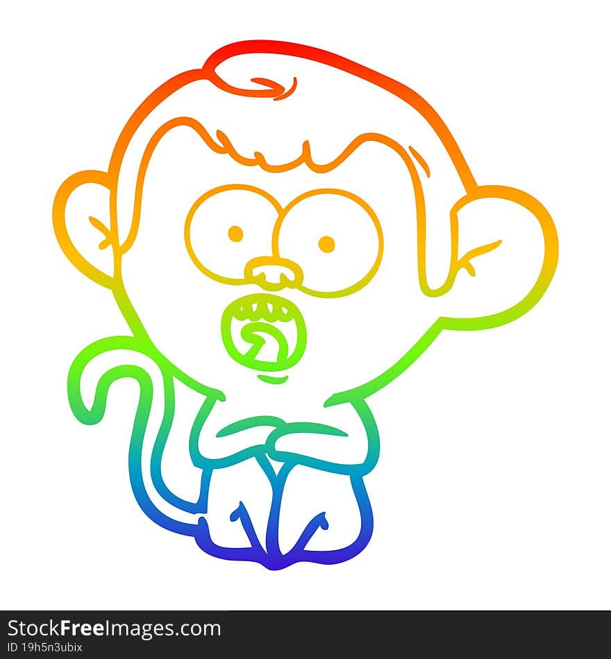 rainbow gradient line drawing cartoon shocked monkey