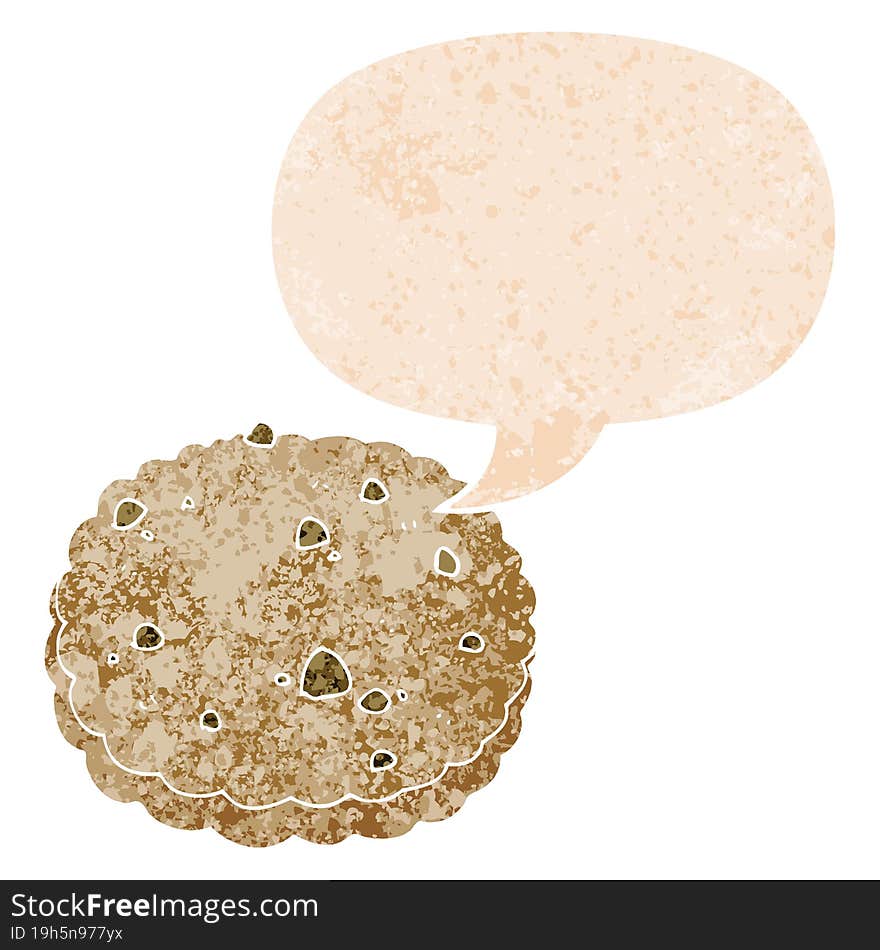 cartoon biscuit and speech bubble in retro textured style