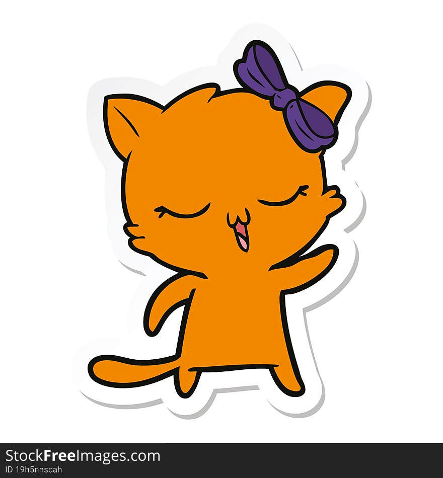 sticker of a cartoon cat with bow on head