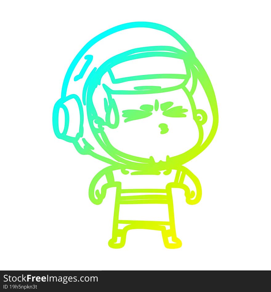 cold gradient line drawing cartoon stressed astronaut