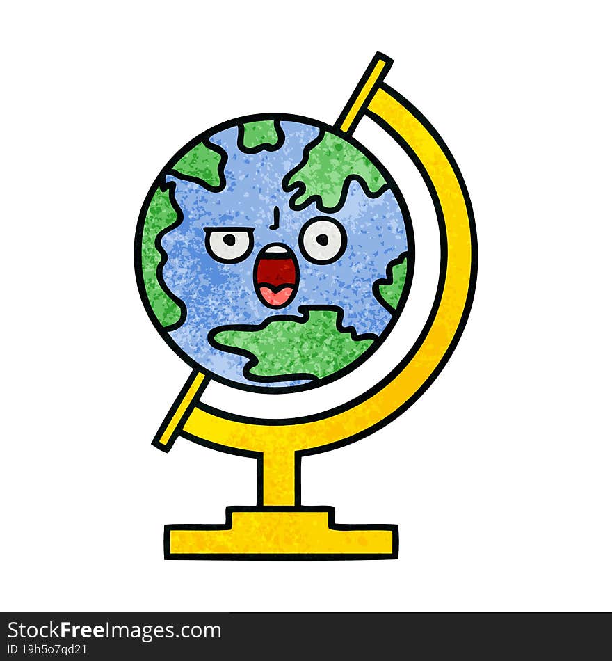 Retro Grunge Texture Cartoon Globe Of The World