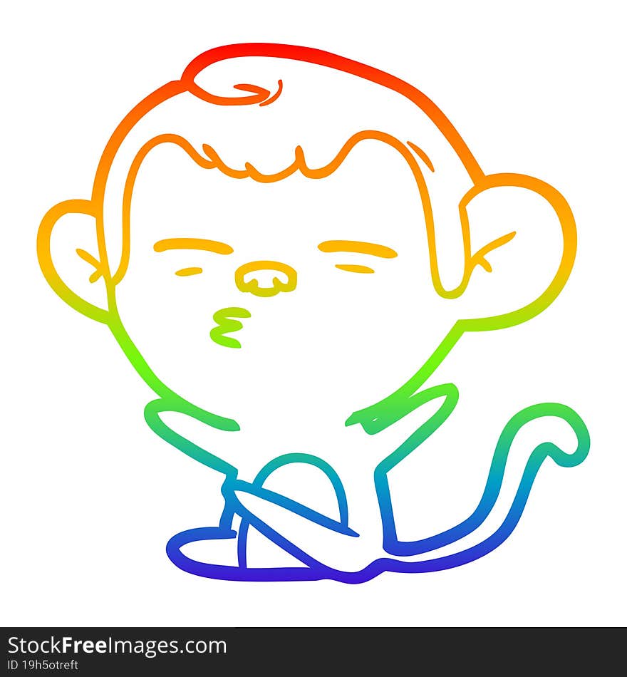 rainbow gradient line drawing cartoon suspicious monkey