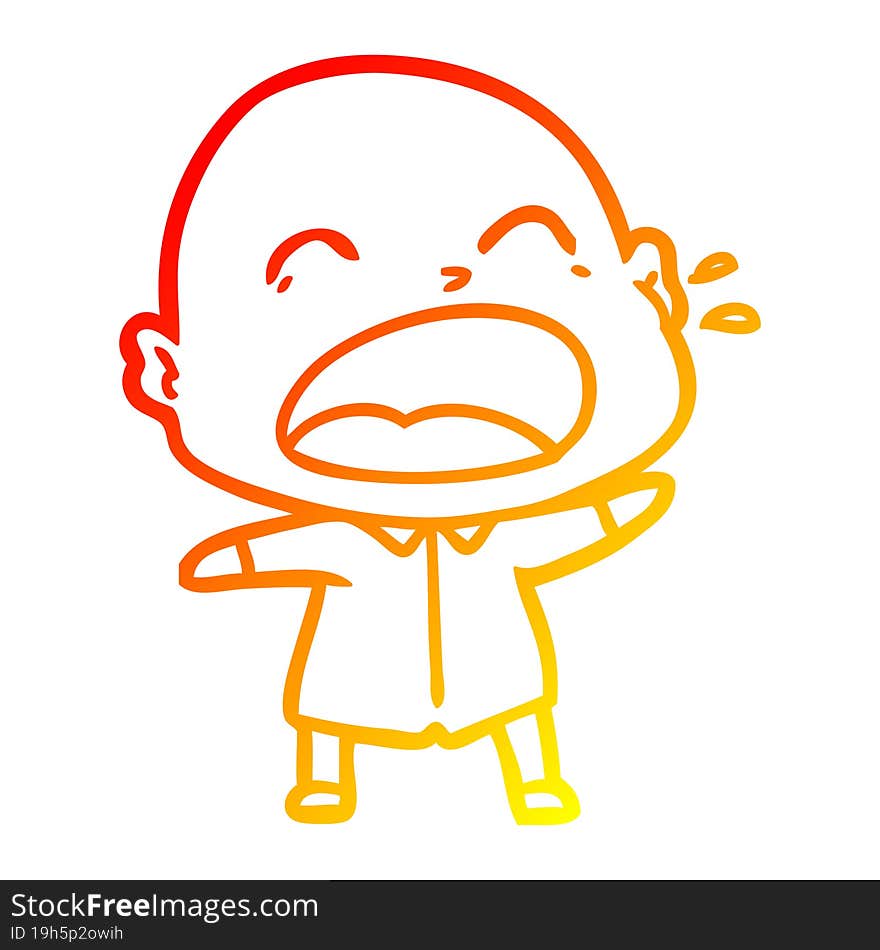 warm gradient line drawing cartoon shouting bald man