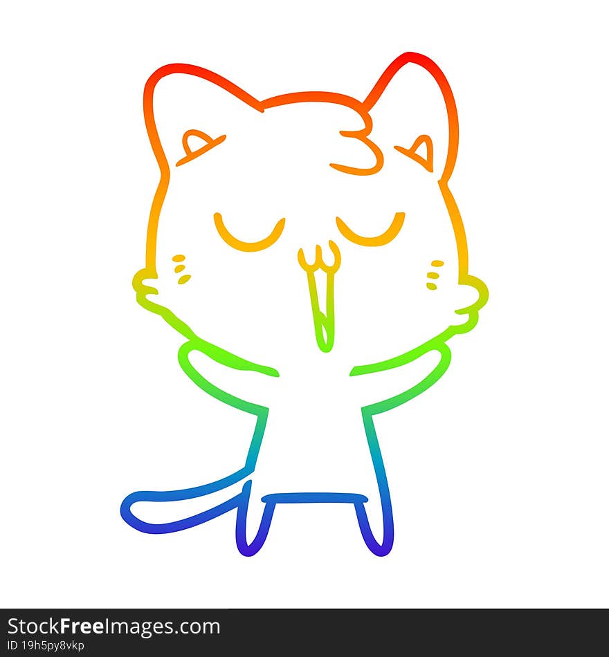 rainbow gradient line drawing cartoon cat singing