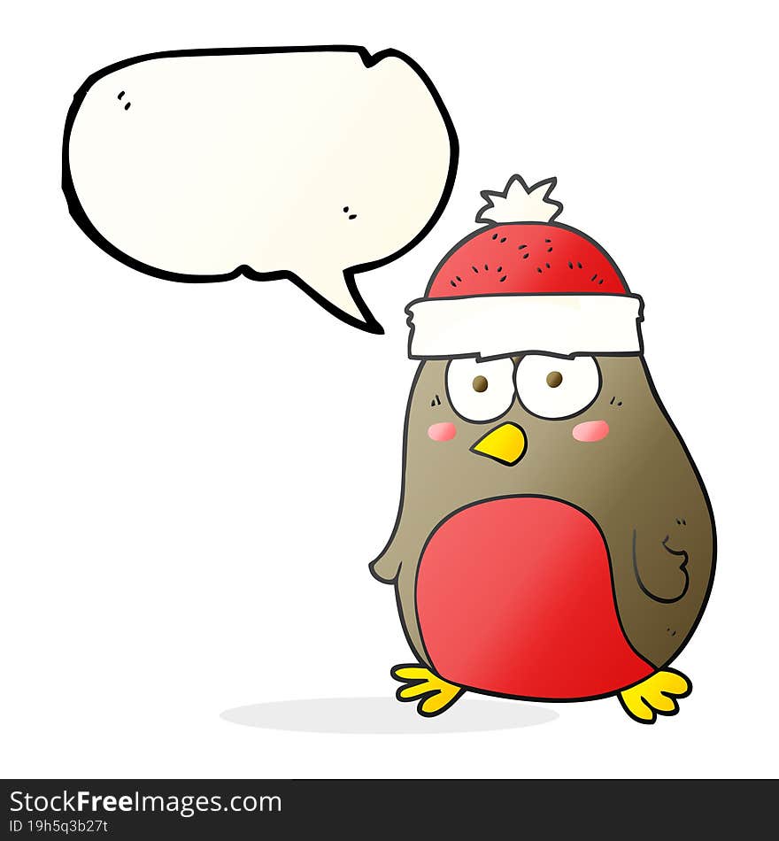 freehand drawn speech bubble cartoon christmas robin