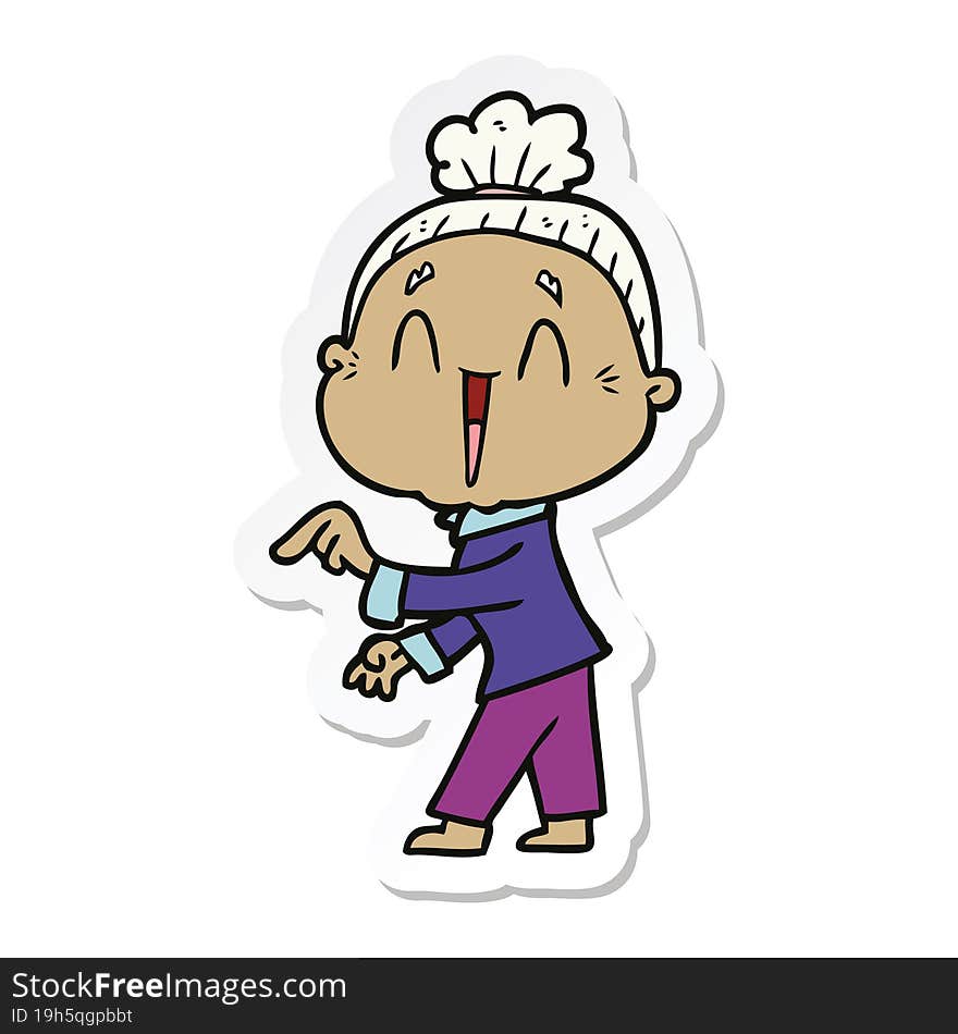 Sticker Of A Cartoon Happy Old Lady