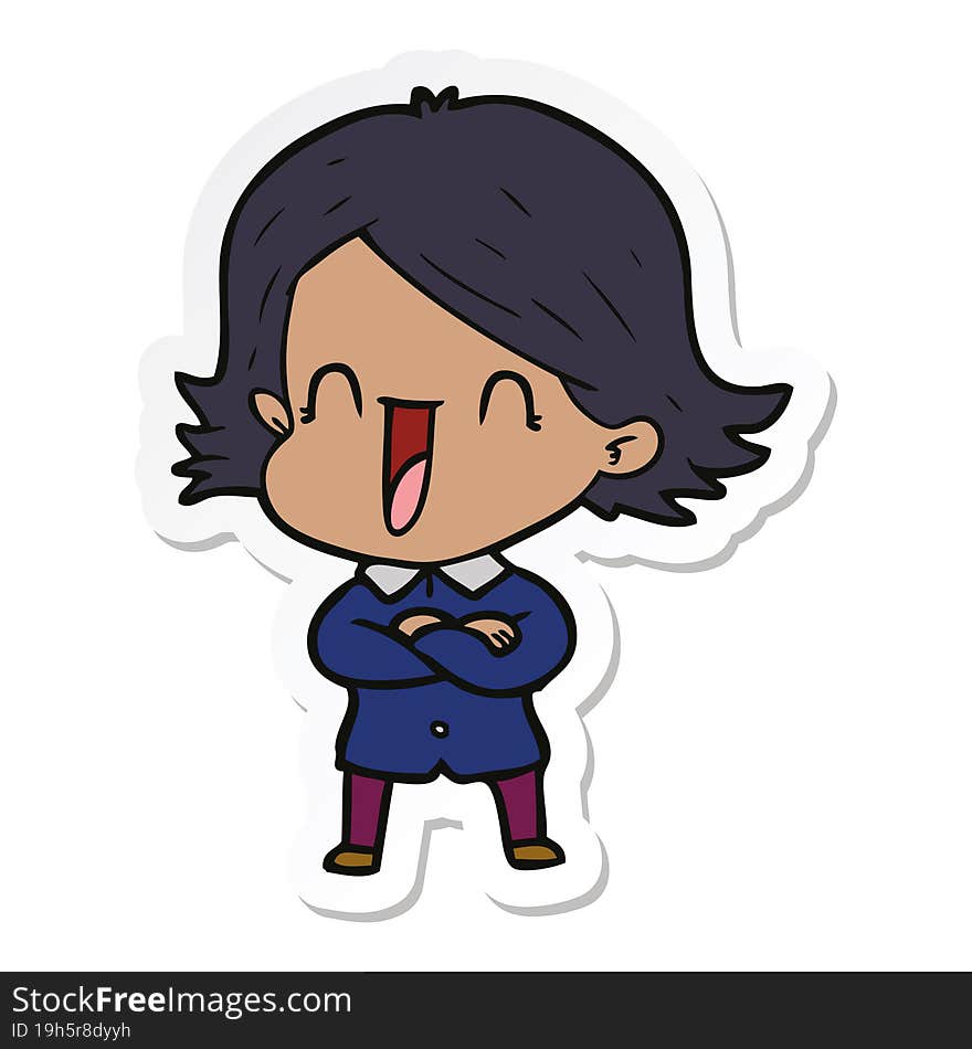 sticker of a cartoon laughing woman