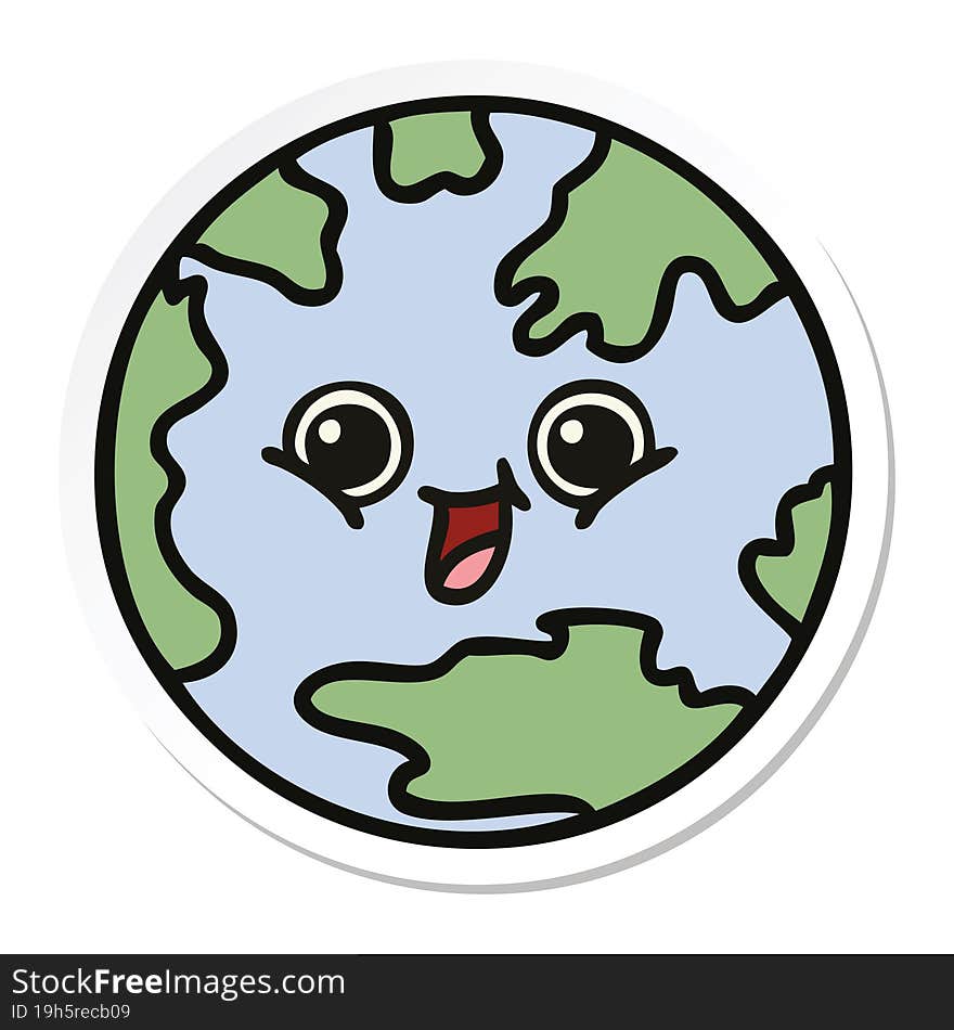 Sticker Of A Cute Cartoon Planet Earth