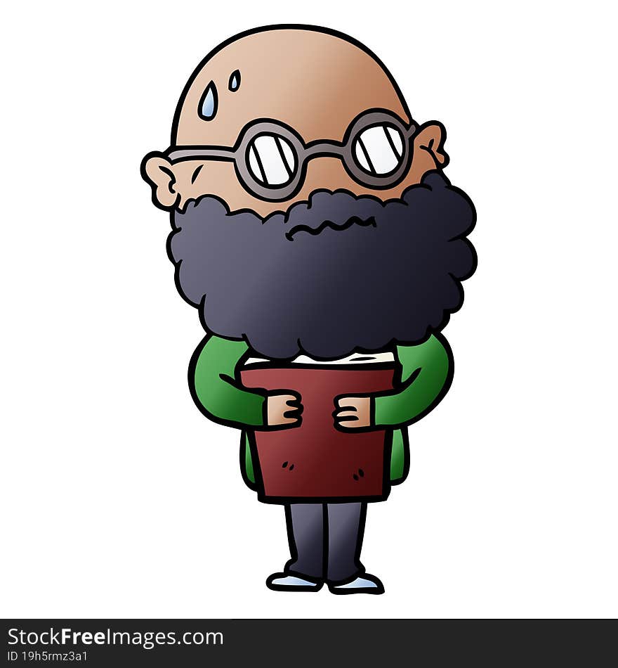 cartoon worried man with beard and spectacles. cartoon worried man with beard and spectacles