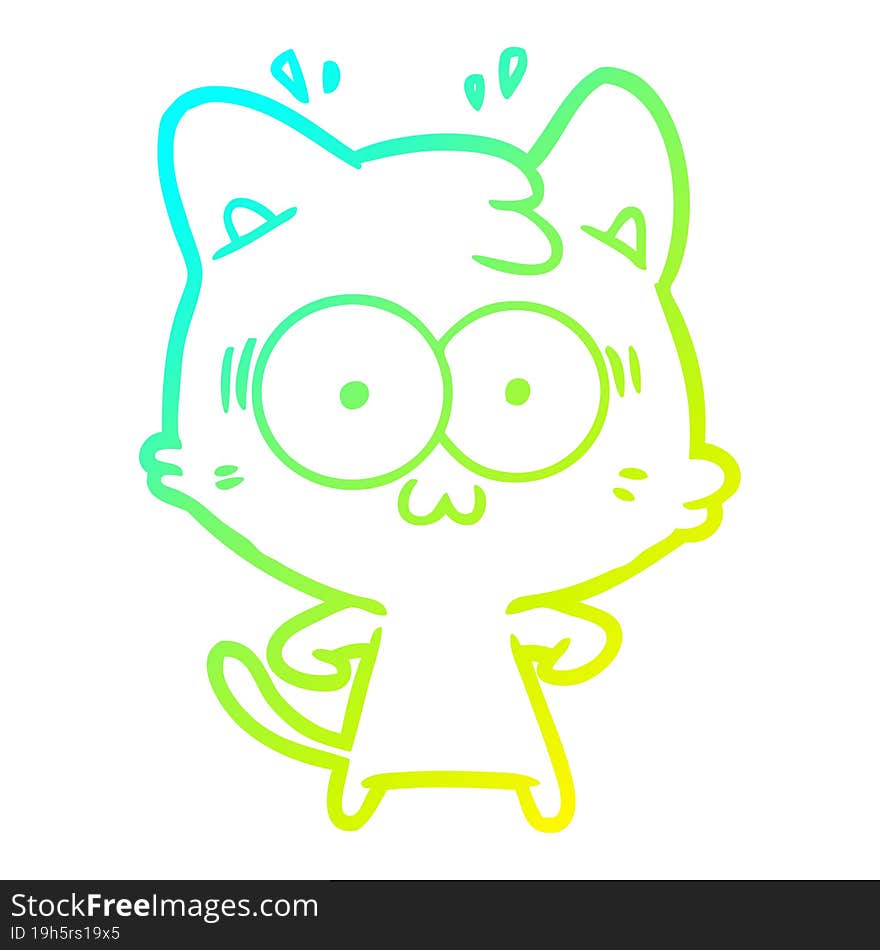 cold gradient line drawing cartoon surprised cat