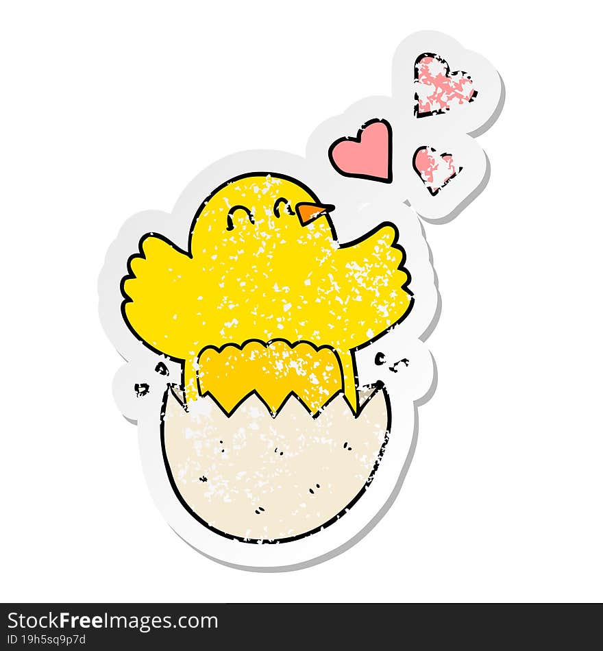 Distressed Sticker Of A Cute Hatching Chick Cartoon