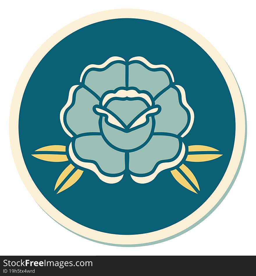 sticker of tattoo in traditional style of a flower. sticker of tattoo in traditional style of a flower