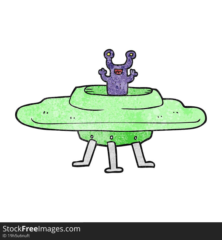 freehand textured cartoon flying saucer