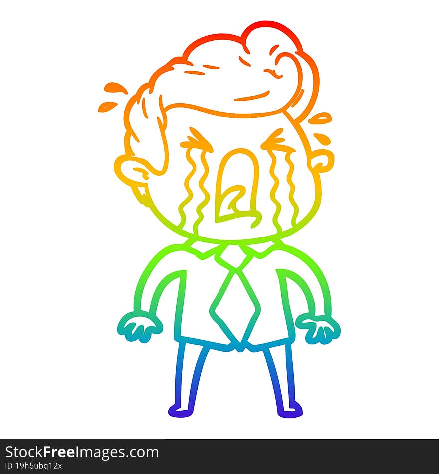 rainbow gradient line drawing of a cartoon crying man