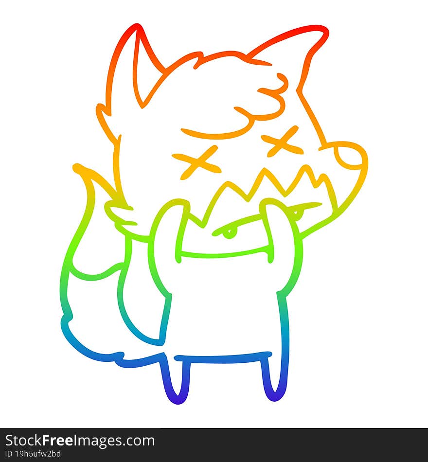 rainbow gradient line drawing cartoon dead fox