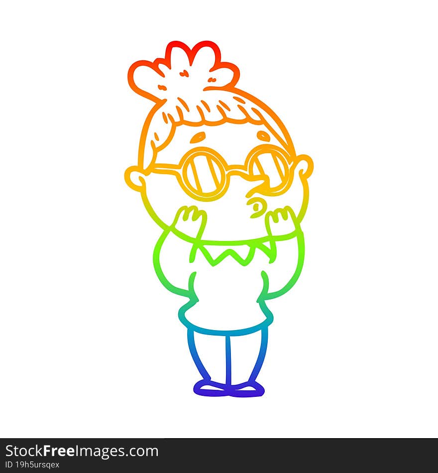 rainbow gradient line drawing cartoon woman wearing glasses