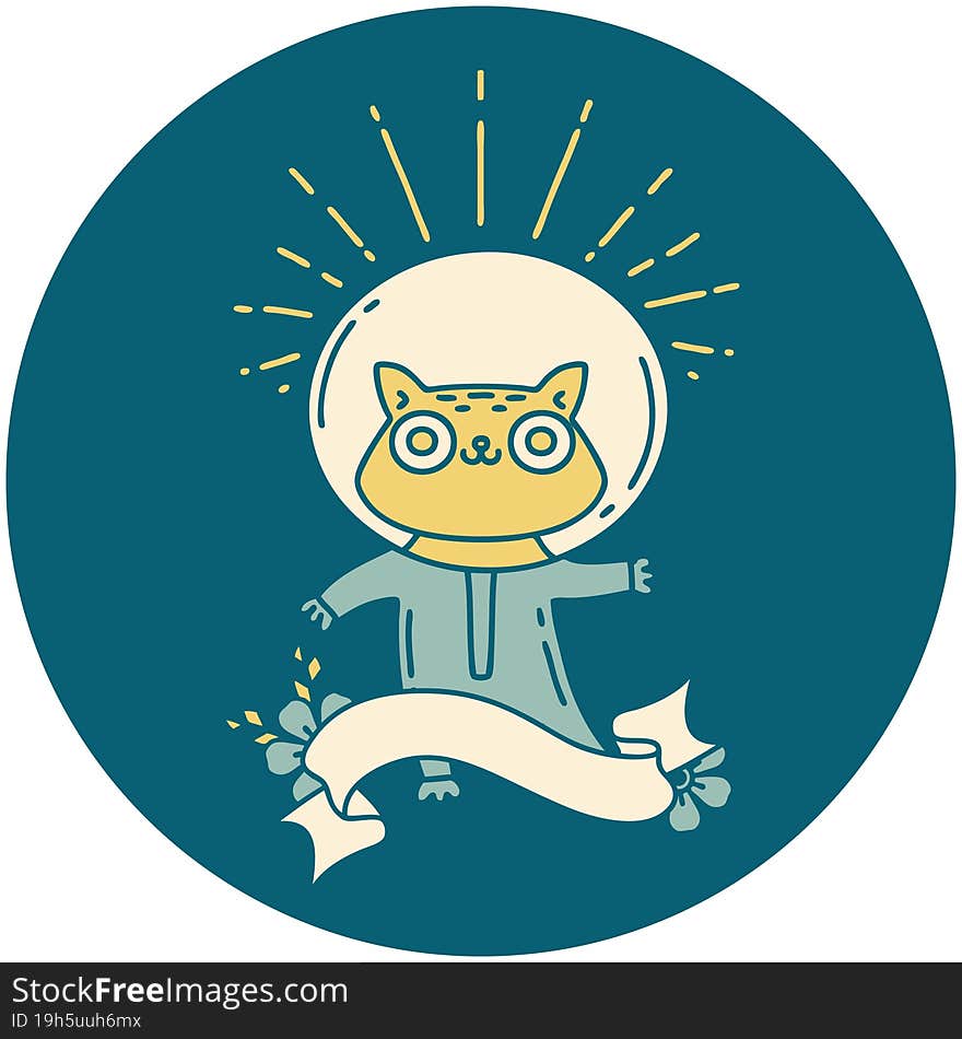 icon of tattoo style cat in astronaut suit