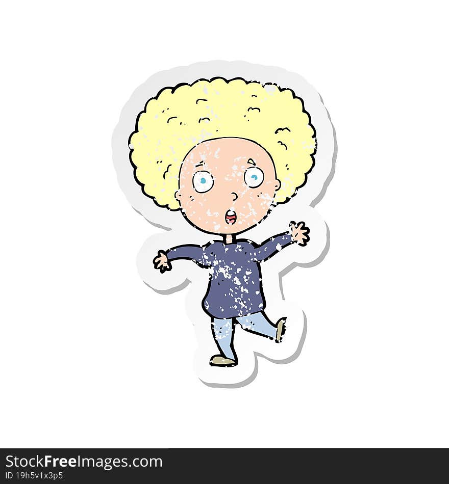 retro distressed sticker of a cartoon startled person