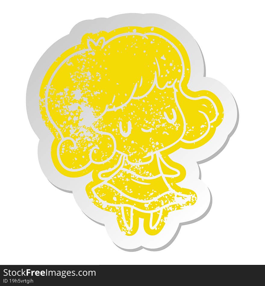 distressed old cartoon sticker kawaii of cute girl. distressed old cartoon sticker kawaii of cute girl