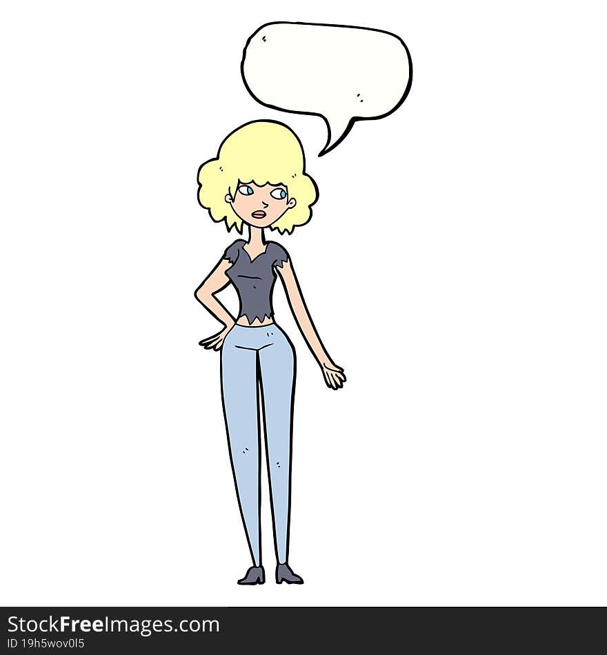 cartoon pretty woman with speech bubble