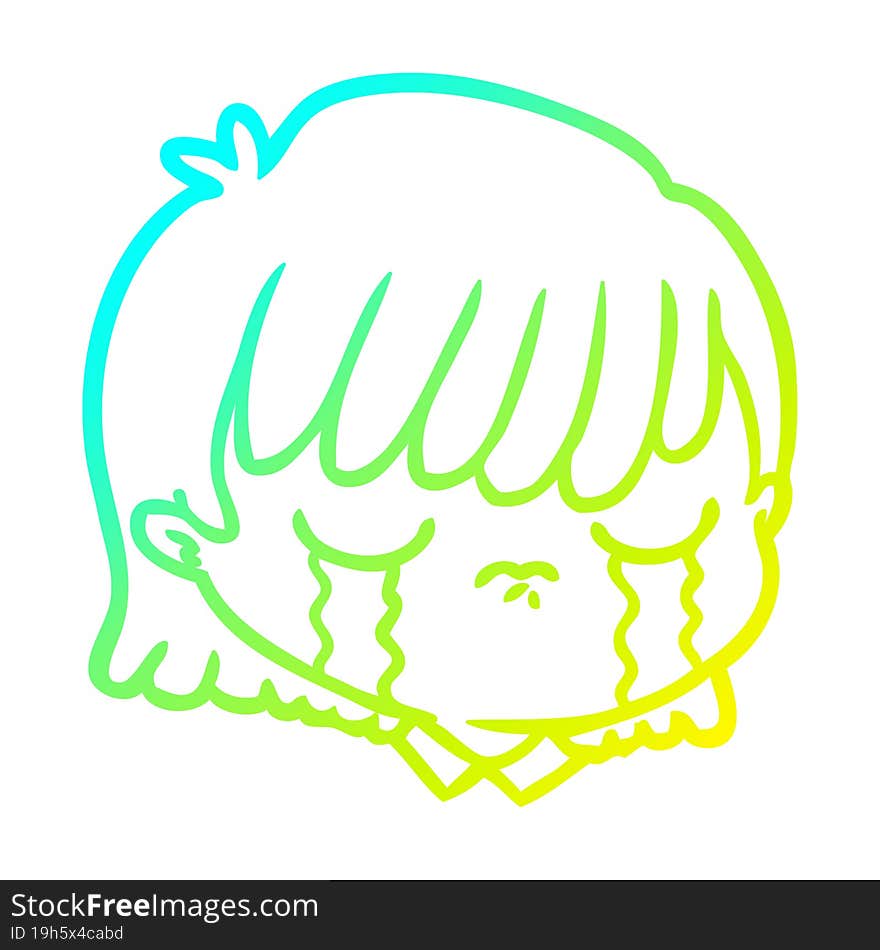 cold gradient line drawing cartoon female face