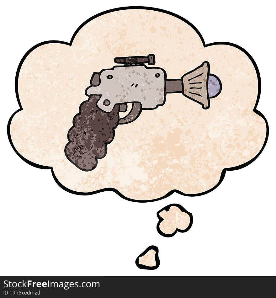 cartoon ray gun with thought bubble in grunge texture style. cartoon ray gun with thought bubble in grunge texture style