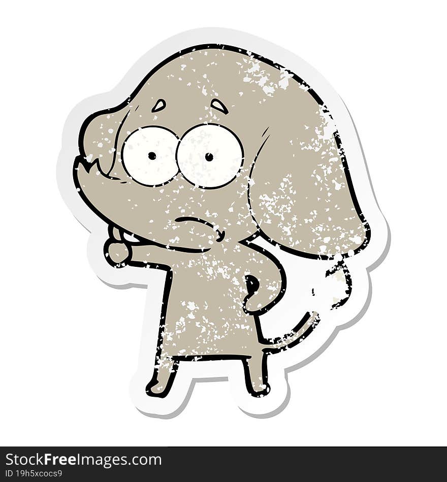 distressed sticker of a cartoon unsure elephant