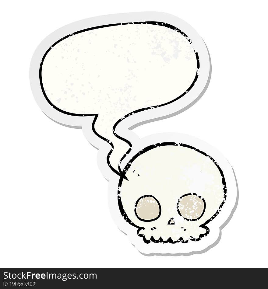 Cartoon Skull And Speech Bubble Distressed Sticker