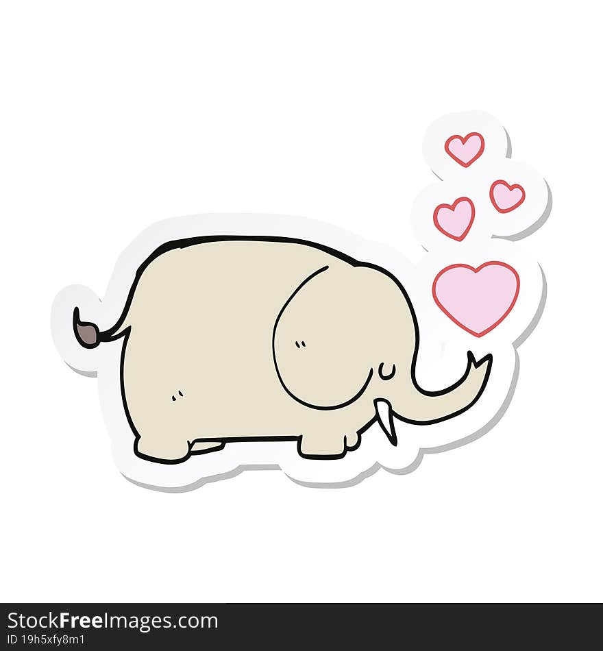 sticker of a cute cartoon elephant with love hearts