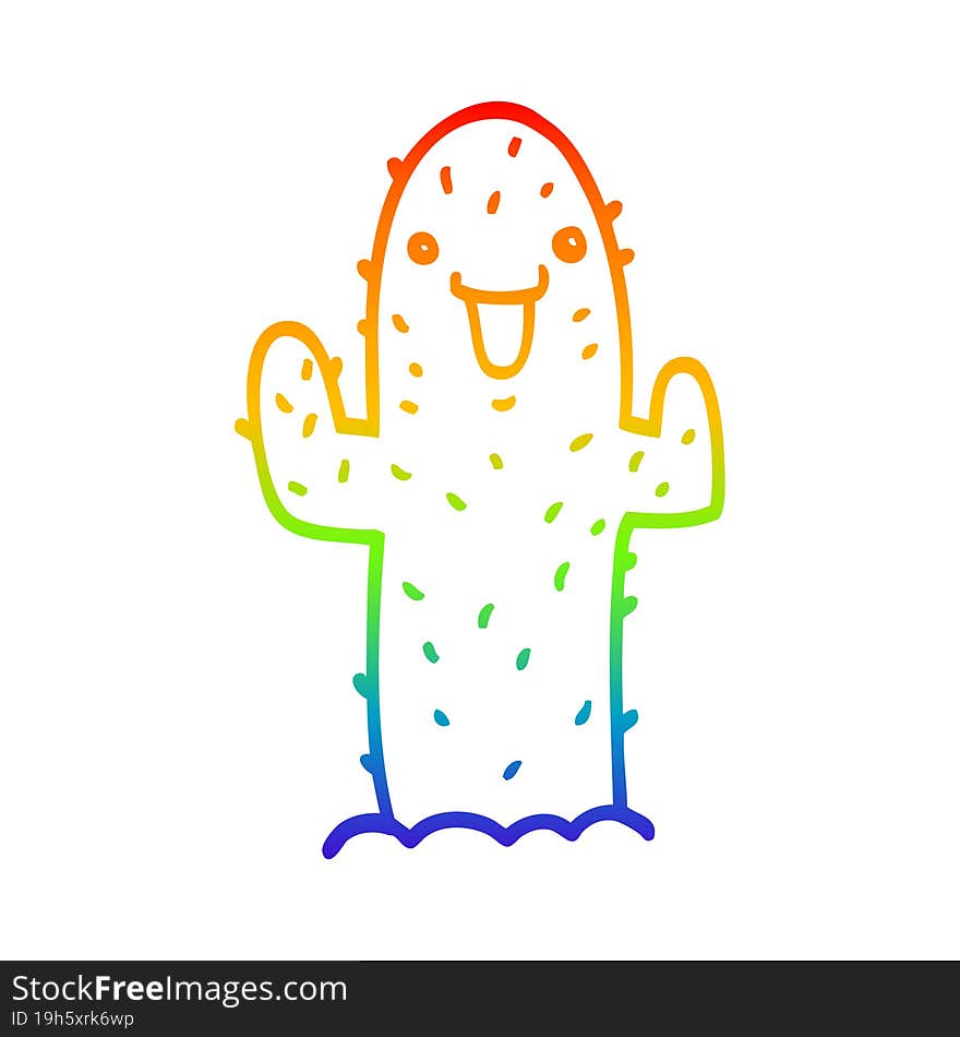 Rainbow Gradient Line Drawing Cartoon Cactus