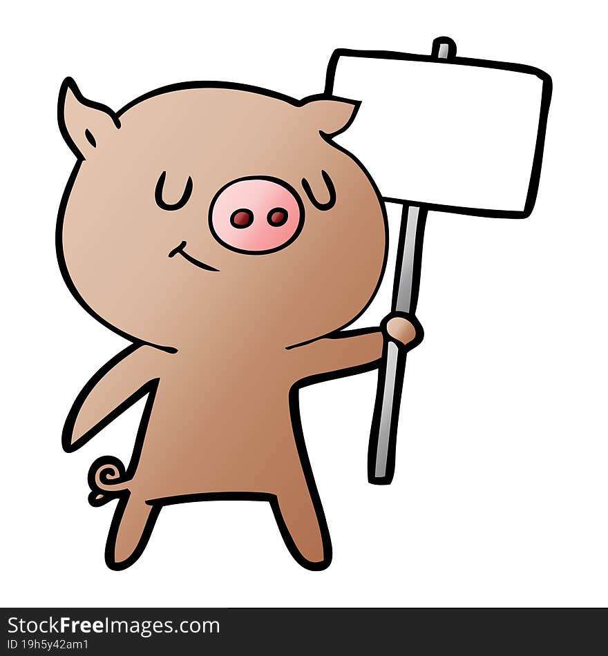 happy cartoon pig with placard. happy cartoon pig with placard