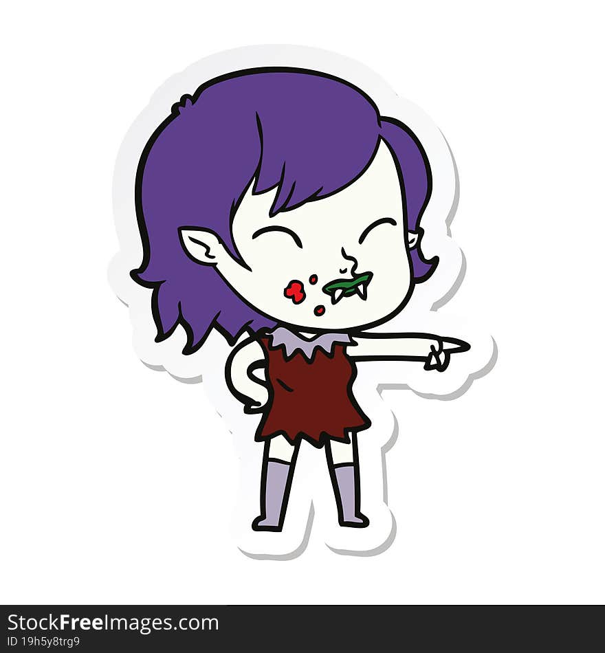 sticker of a cartoon vampire girl with blood on cheek