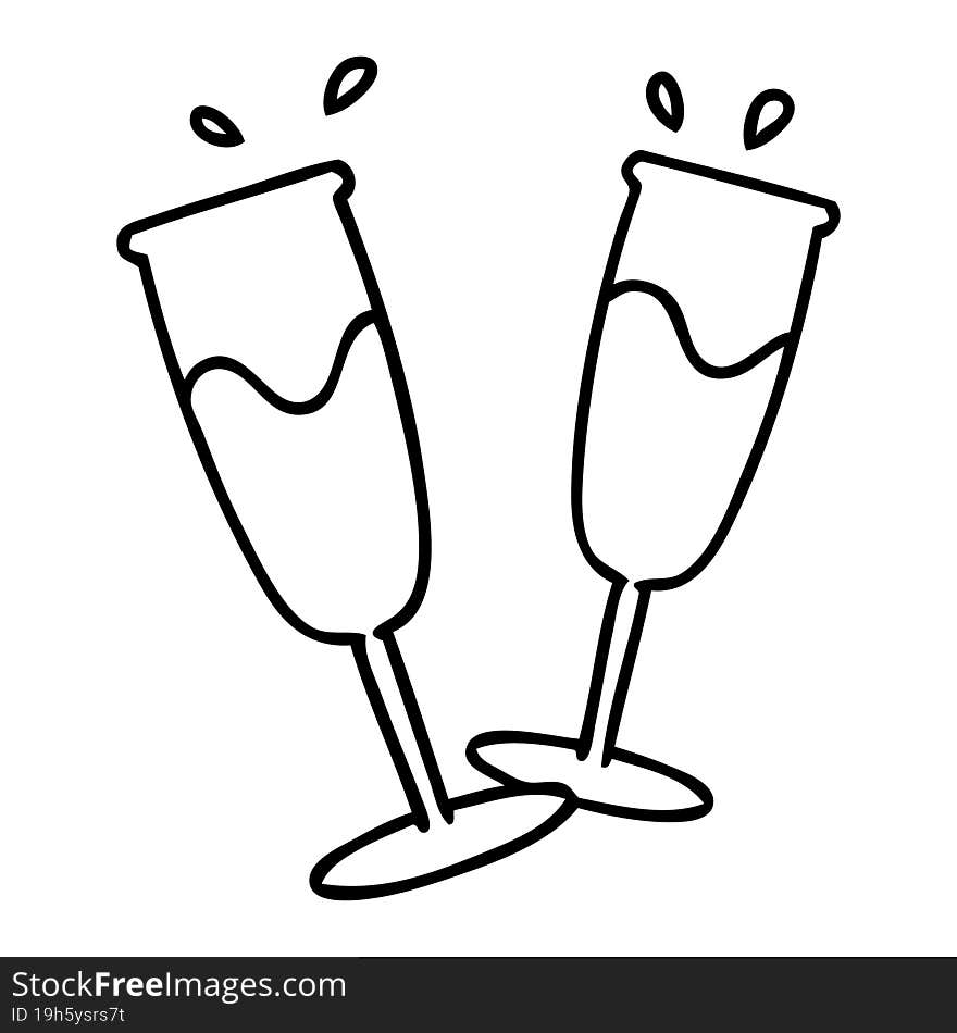 line doodle of two champagne glasses raising a toast. line doodle of two champagne glasses raising a toast