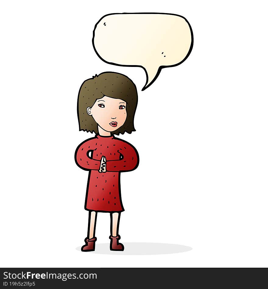 cartoon calm woman with speech bubble